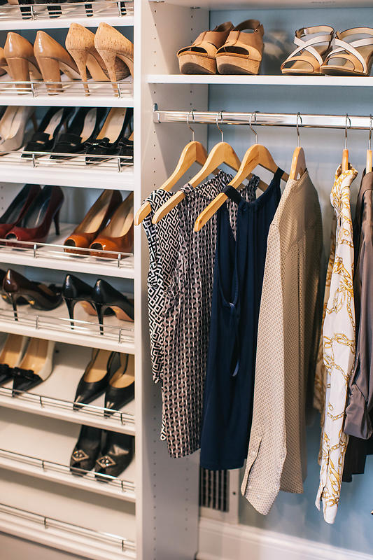 Reach-in Closet with Adjustable Shoe Organizer