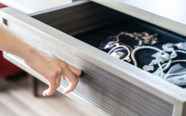 Use Hand Pull Open Drawer Wooden , accessories and jewelry inside.