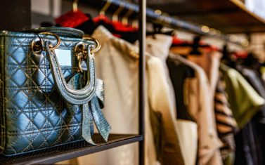 Handbags and clothes in a fashion store