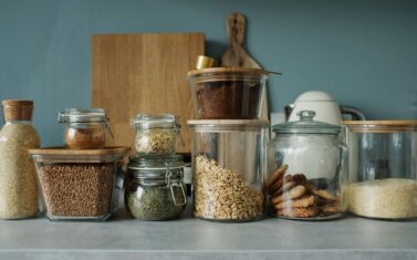 various kitchen ingredients in a modern pantry