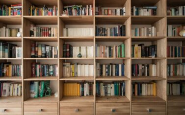 Home library with built-in shelving